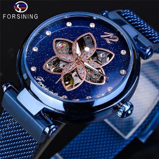 FORSINING Women Watch Automatic Mechanical Watch Fashion Casual Hollow Mesh Belt Clock