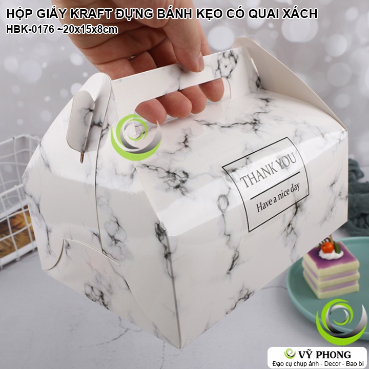 HỘP GIẤY ĐỰNG BÁNH KẸO GIẤY CRAFT / GIẤY TRẮNG MÀU CÓ QUAI XÁCH HỘP KRAFT ĐỰNG BÁNH KEM BÁNH CUỘN HBK-0176