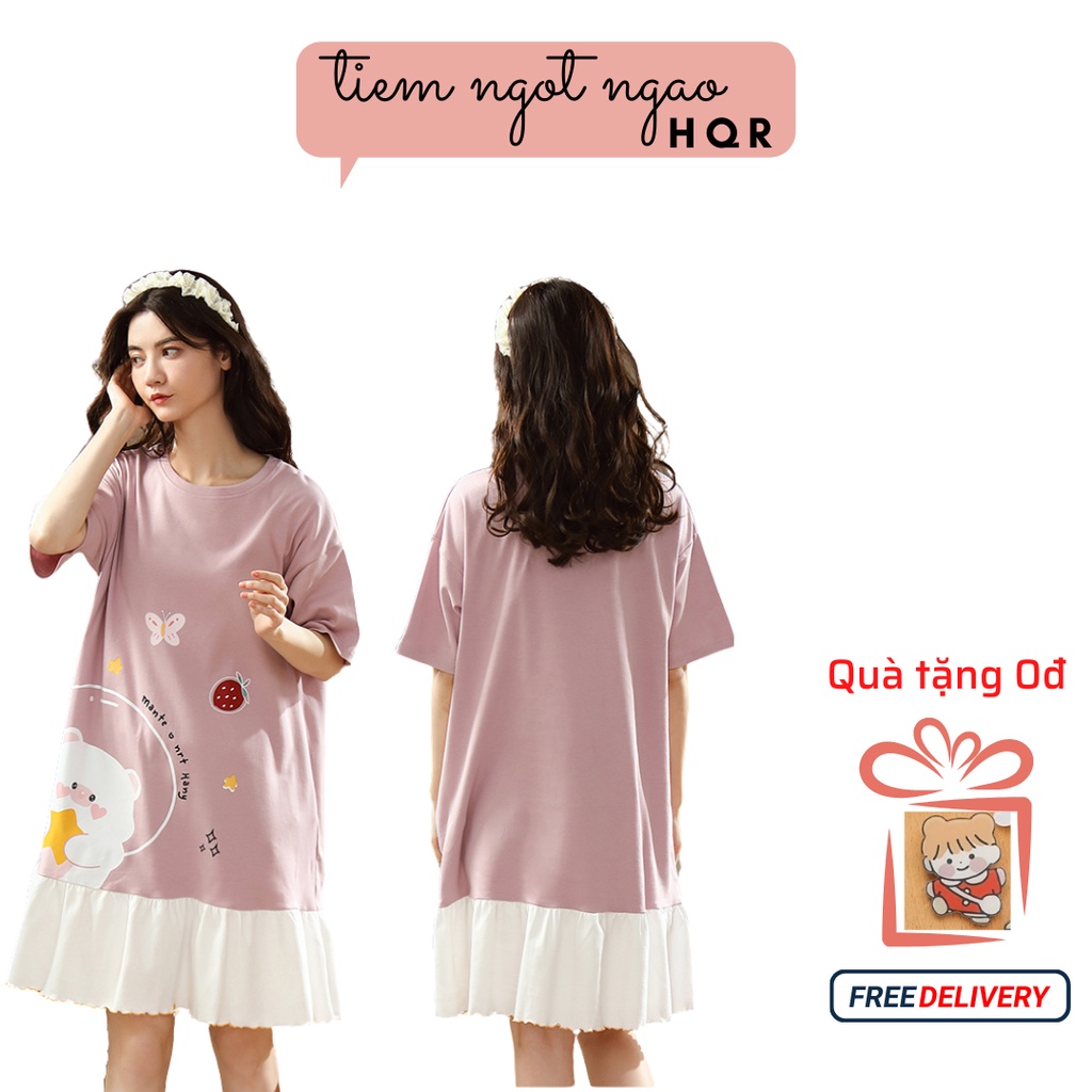 Váy ngủ dễ thương chất liệu cotton thoải mái thấm hút mồ hôi