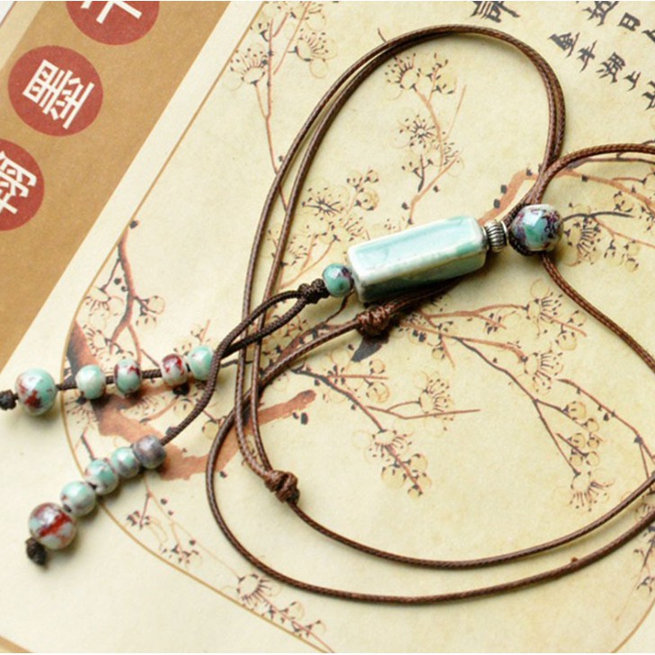 Vòng cổ dây truyền gốm hình trụ độc đáo VGOM57