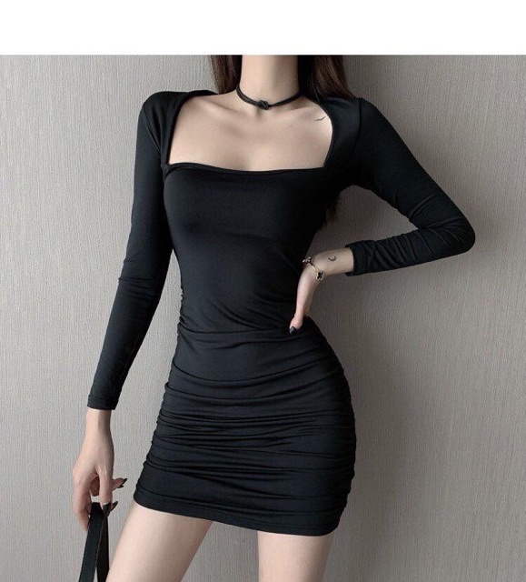 [Còn trắng, be] Váy body cổ vuông dáng nhún dúm sườn | BigBuy360 - bigbuy360.vn