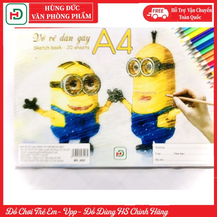 Vở vẽ A4 dán gáy ruột trắng 2001 Hùng Đức 20 tờ