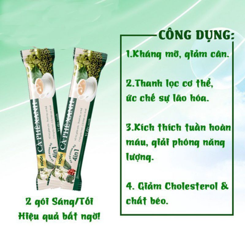 Cà phê xanh Hogi hộp 15 gói x 18g giảm cân kháng mỡ hiệu quả