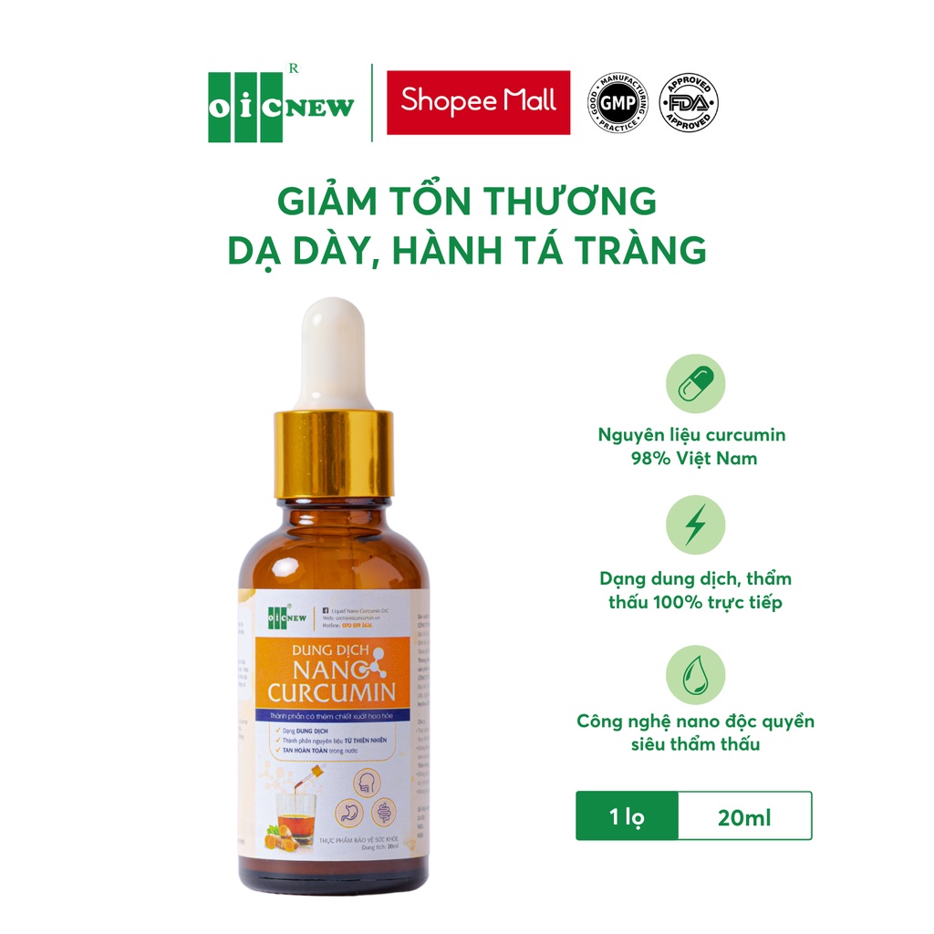 Dung dịch tinh chất nghệ OICNew Nano Curcumin giảm đau dạ dày, hành tá tràng, 20ml