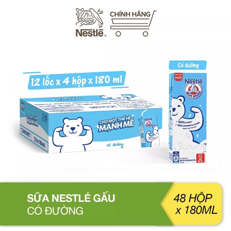 Thùng 48 hộp sữa Nestle gấu có đường date 01 2023