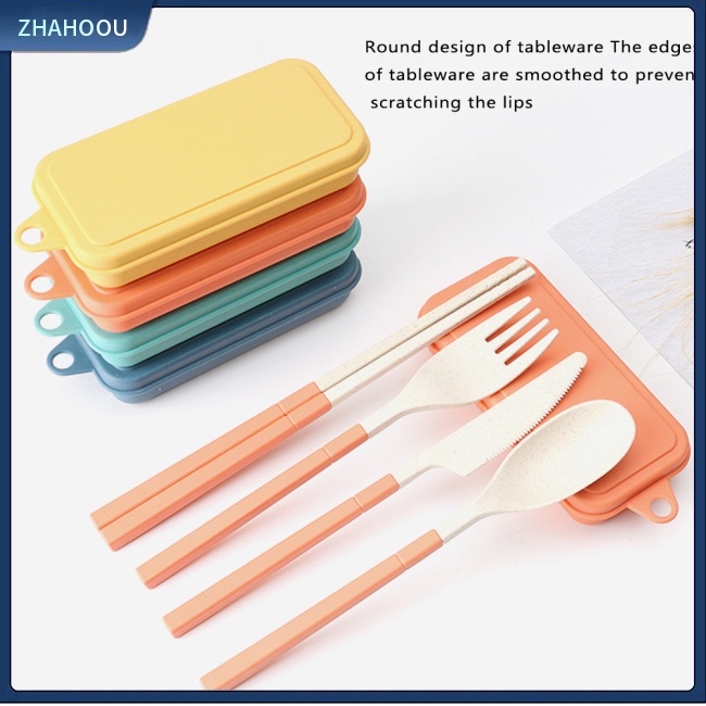 ☃Nhà☃ Bộ Muỗng Đũa Nĩa Bằng Lúa Mạch Thiết Kế Đục Lỗ Có Thể Tháo Rời Tiện