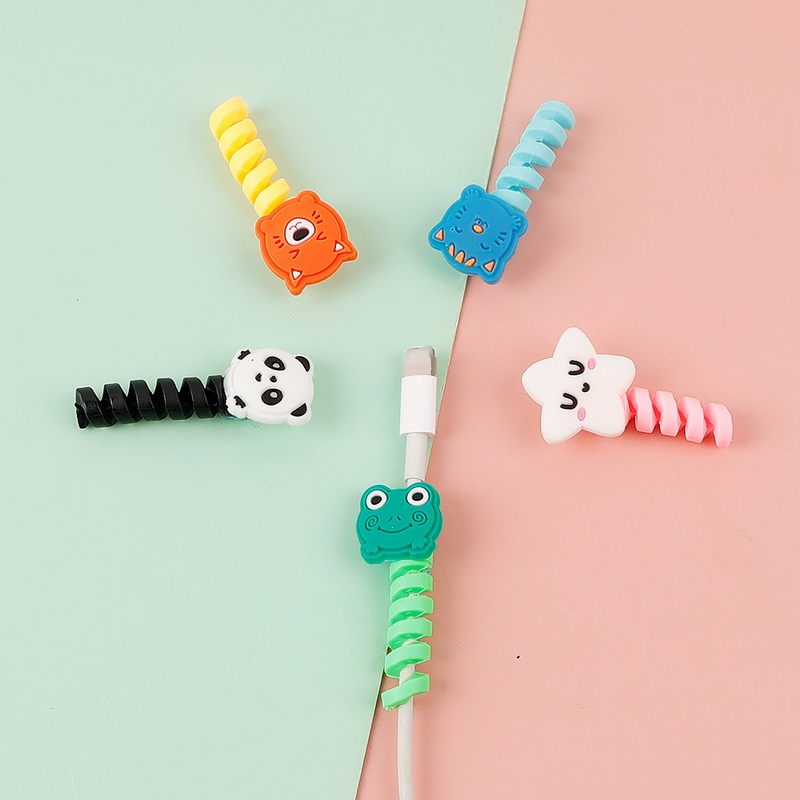 Phụ kiện quấn bảo vệ đầu dây cáp thiết kế hoạt hình bằng silicone tái sử dụng được tiện lợi