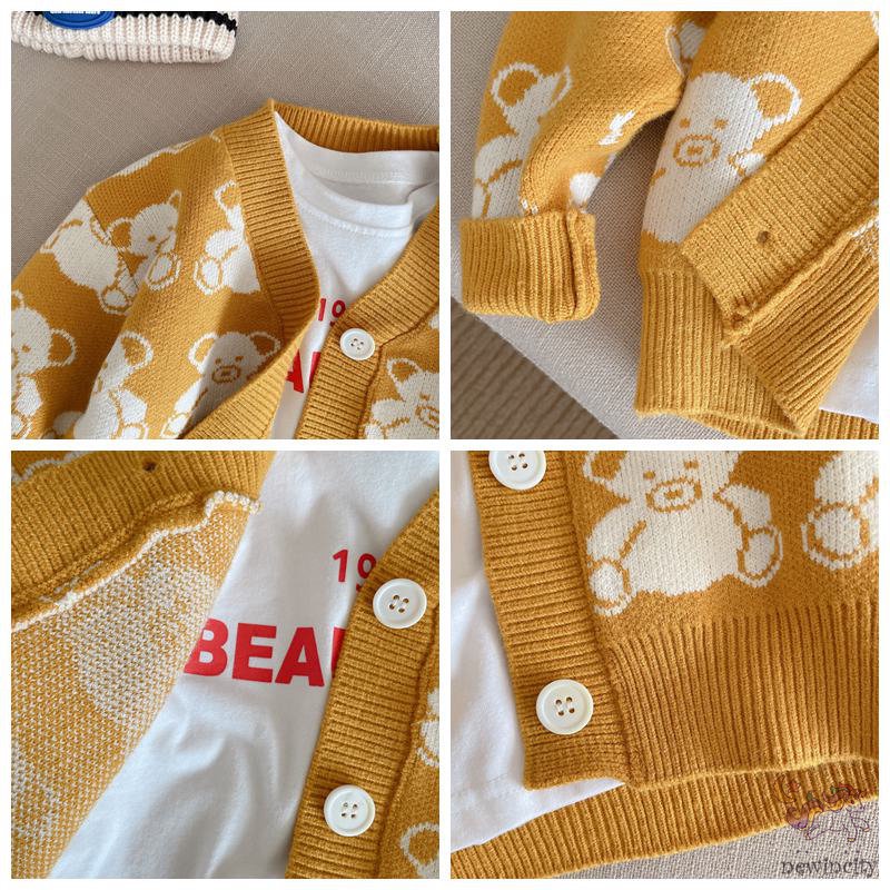 Áo khoác cardigan họa tiết gấu hoạt hình phong cách hàn quốc cho bé
