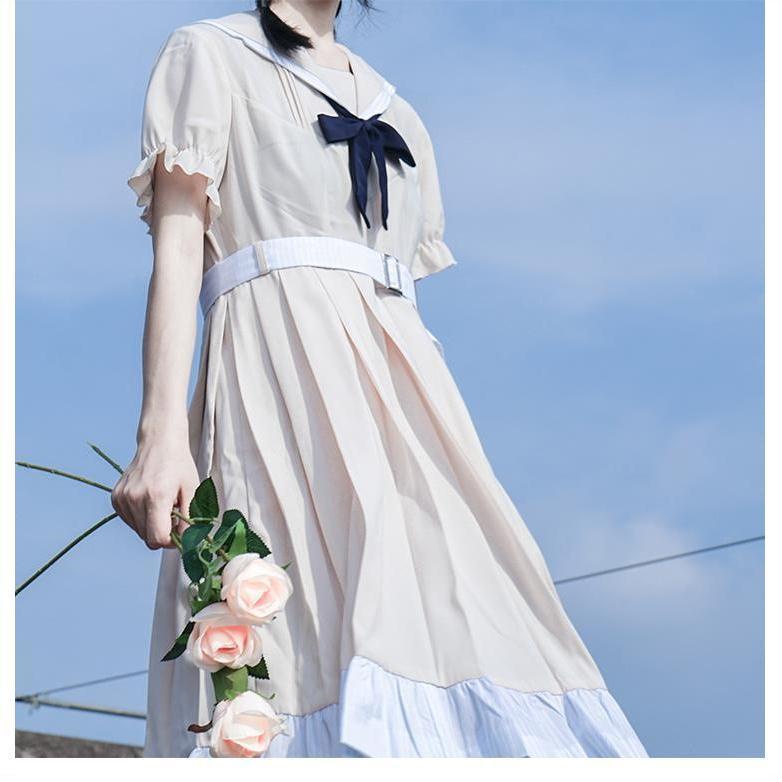 Đầm Chữ A Tay Ngắn Cổ Thủy Thủ Dáng Rộng Phong Cách Hàn Quốc Thời Trang Mùa Hè Xinh Xắn Cho Nữ