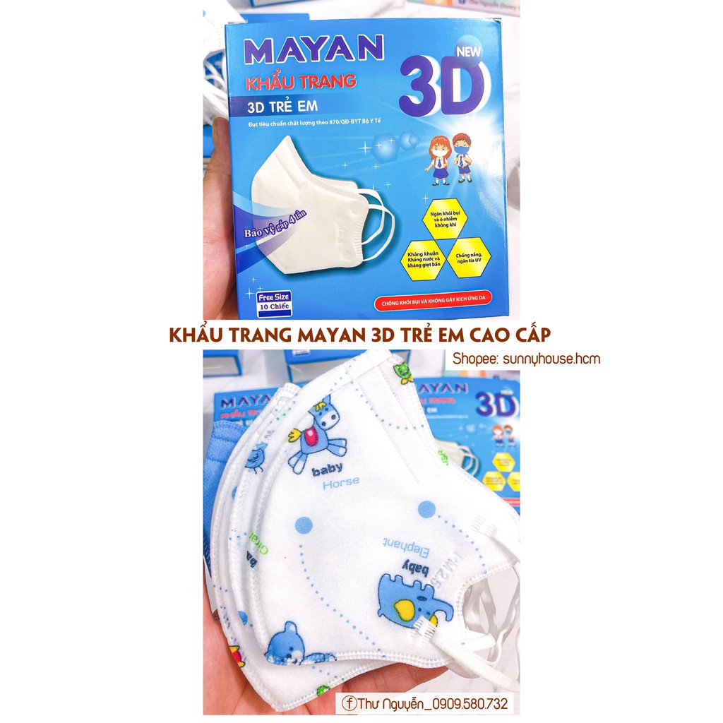 Khẩu trang cao cấp Mayan 3D trẻ em hộp 10 chiếc