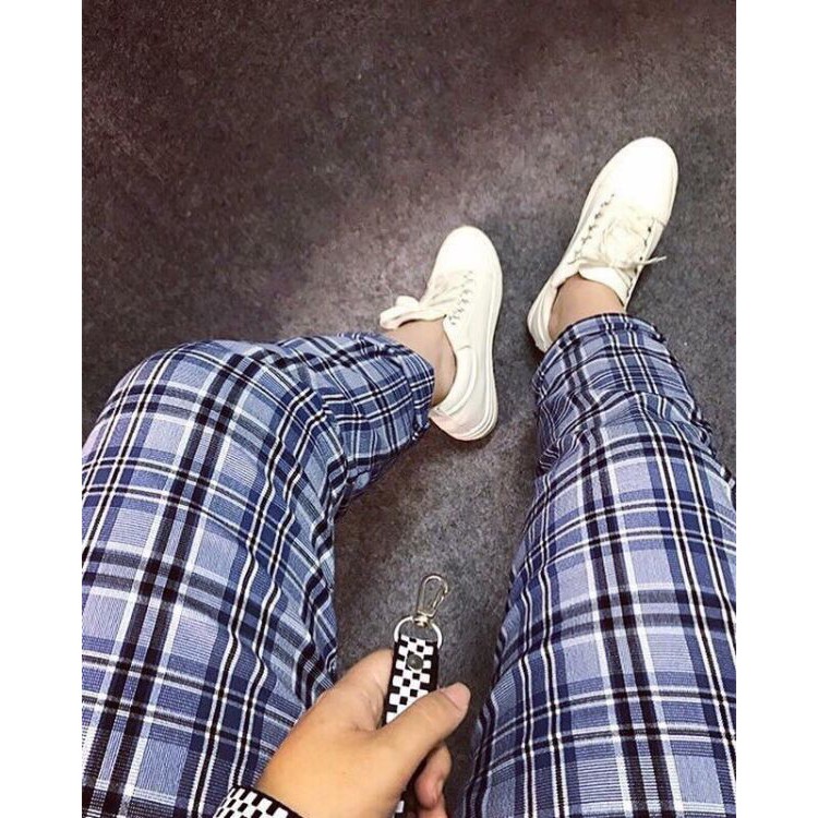 Quần Plaid Pants Caro Unisex Nam Nữ Màu Xanh - Quần caro chất đẹp , quần baggy sọc kẻ ca rô