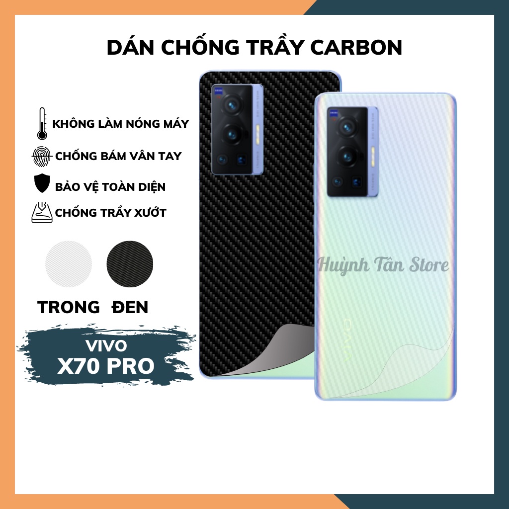 Miếng dán decal carbon mặt sau Vivo X70 Pro chống trầy mặt lưng,chống bám vân tay (Tặng dán Camera Carbon)