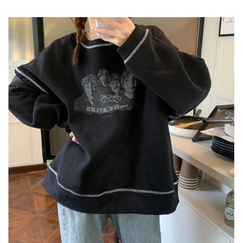 Áo sweater dài tay chỉ nổi BEATLES dáng rộng unisex/ Áo nỉ thu đông cổ tròn in họa tiết trẻ trung_kudoshop | BigBuy360 - bigbuy360.vn