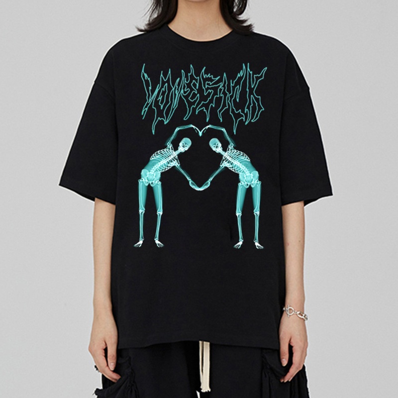 Áo Thun Tay Ngắn Cổ Tròn In Hình Trái Tim Phong Cách Harajuku Thời Trang Mùa Hè Cho Nữ