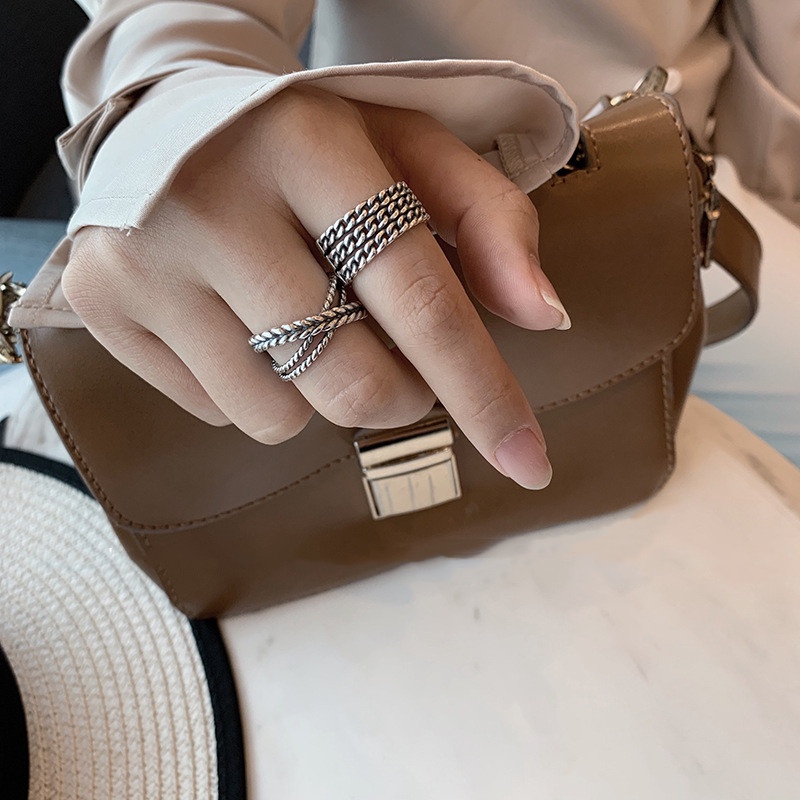 Nhẫn Bạc Thái Màu Dạng Dây Xích Xoắn Phong Cách INS Hàn Quốc Cổ Điển Thời Trang Cho Nữ