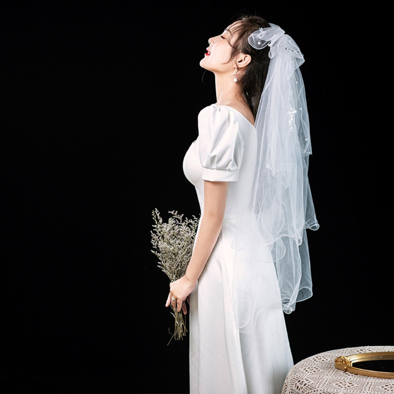 Mạng Che Mặt Ngắn Bằng Vải Tuyn Màu Trắng Nhiều Tầng Kèm Lược Trang Trí Đám Cưới