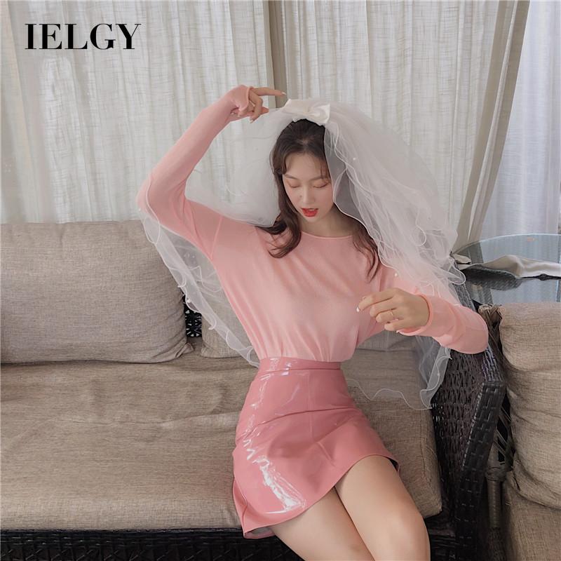 Chân váy IELGY da PU dáng chữ A lưng cao thời trang cho nữ