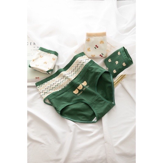 Quần Lót Nữ ❤️ Quần Cotton Nữ họa tiết gấu xanh đáng yêu ngộ nghĩnh mã 288 xanh lá cây