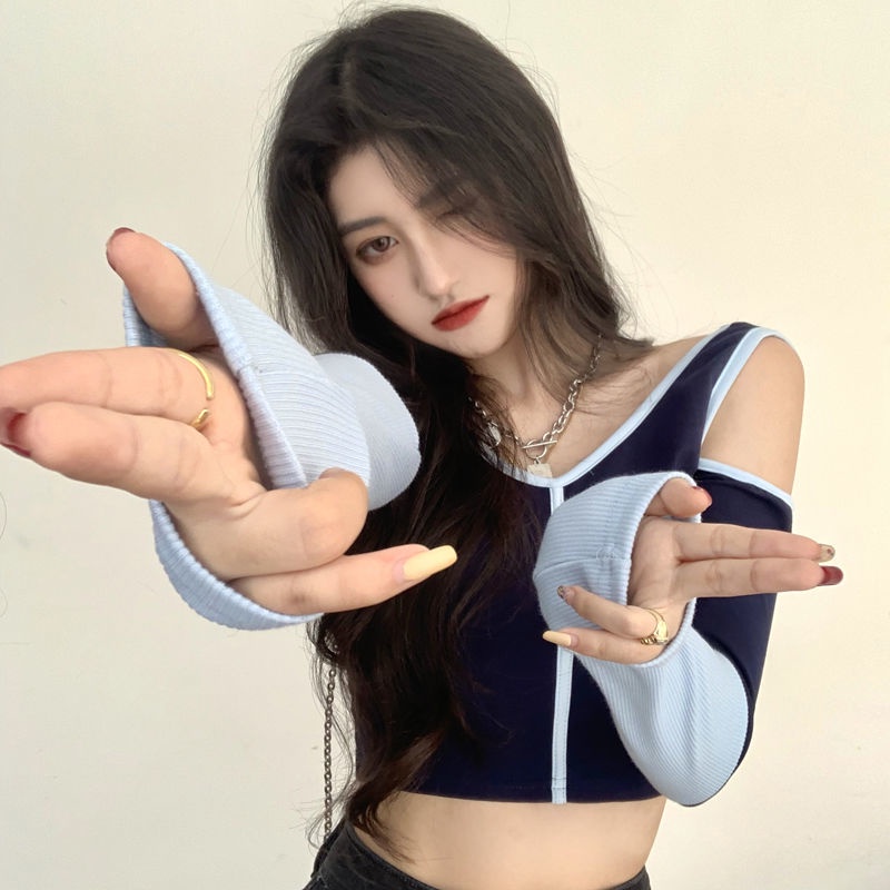 Áo thun COZOK tay dài trễ vai ôm dáng nhiều kiểu dáng phong cách retro