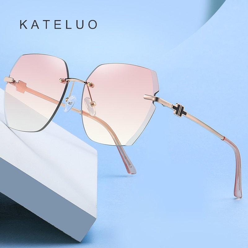Kính mát KATELUO A0748 gọng kim loại không viền nhiều màu sắc thời trang cho nữ