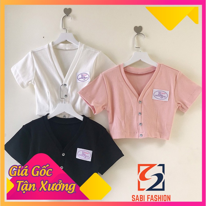 [VIDEO THẬT] ÁÁo croptop bae Unisex cổ V cúc thêu chất cotton dày dặn co giãn 4 chiều FREE SIZE DƯỚI 60KG