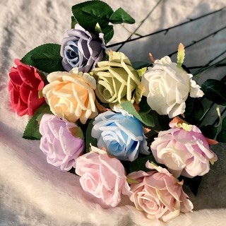 Bó Hoa Hồng Giả Bằng Lụa 6cm Trang Trí Nhà Cửa