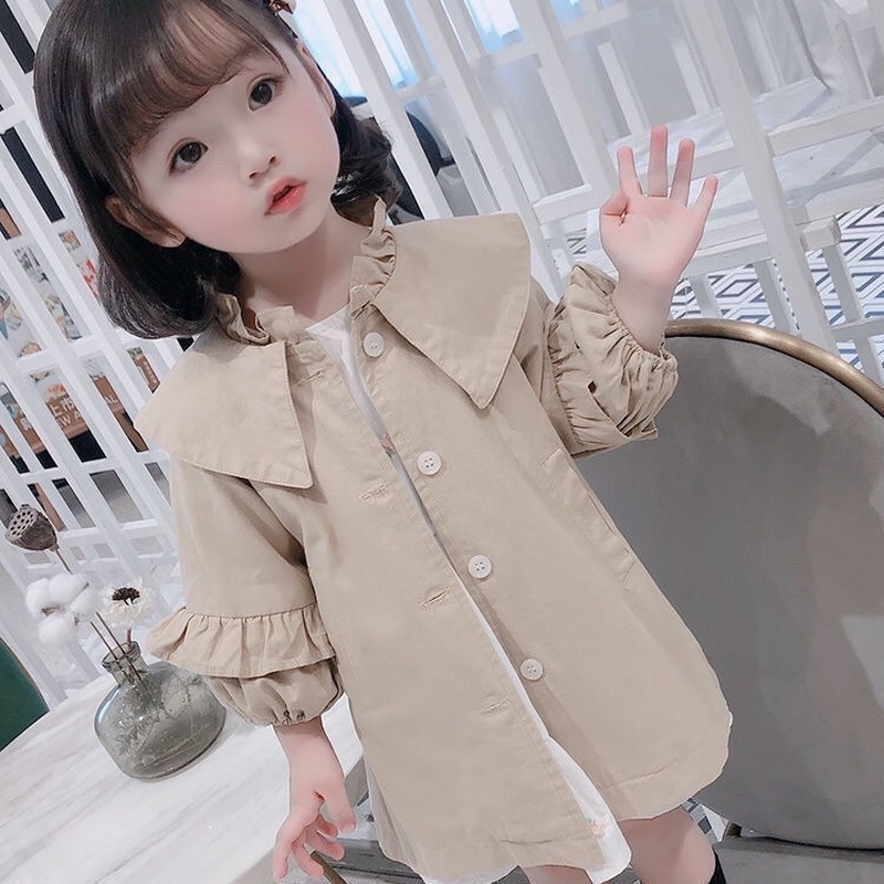 Áo khoác chống gió phối ren thời trang xuân thu phong cách Hàn Quốc cho bé gái 2021