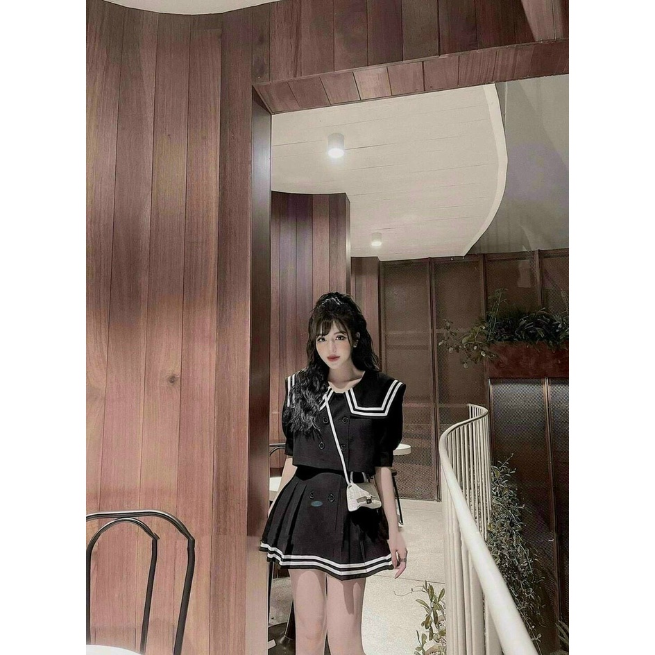 Set áo kèm chân váy thủy thu mặc nhà đi dạo xinh đẹp