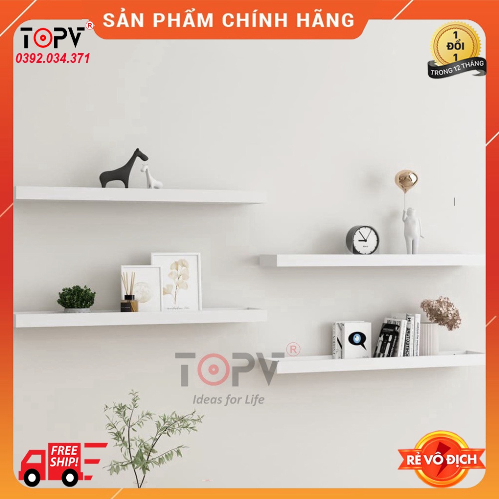 Kệ gỗ treo tường decor TopV giá trang trí bằng thanh gỗ ngang gắn tường mini phòng khách phòng ngủ TopVHCM