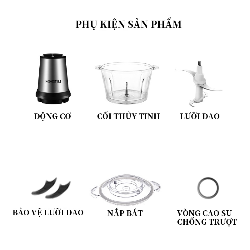 Máy xay thịt - (2L/3L) Nonostyle, xay thực phẩm - đa năng- Hàng chính hãng - Bảo hành 12 tháng