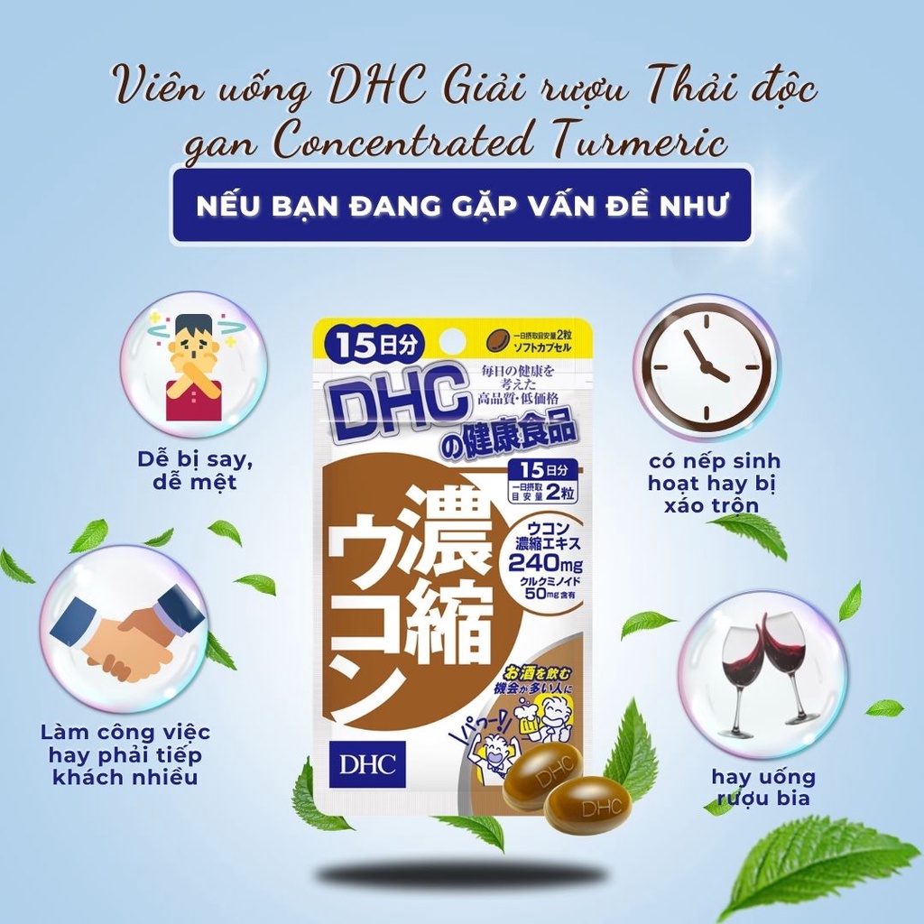 Viên Uống Giải Rượu Thải Độc Gan DHC Concentrated Turmeric Chiết Xuất Từ Nghệ - Khongcoson