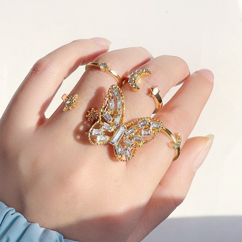 Nhẫn Hình Đồng Xu/Mặt Trăng/Bướm Màu Vàng Phong Cách Bohemian Thời Trang Cho Nữ 2022