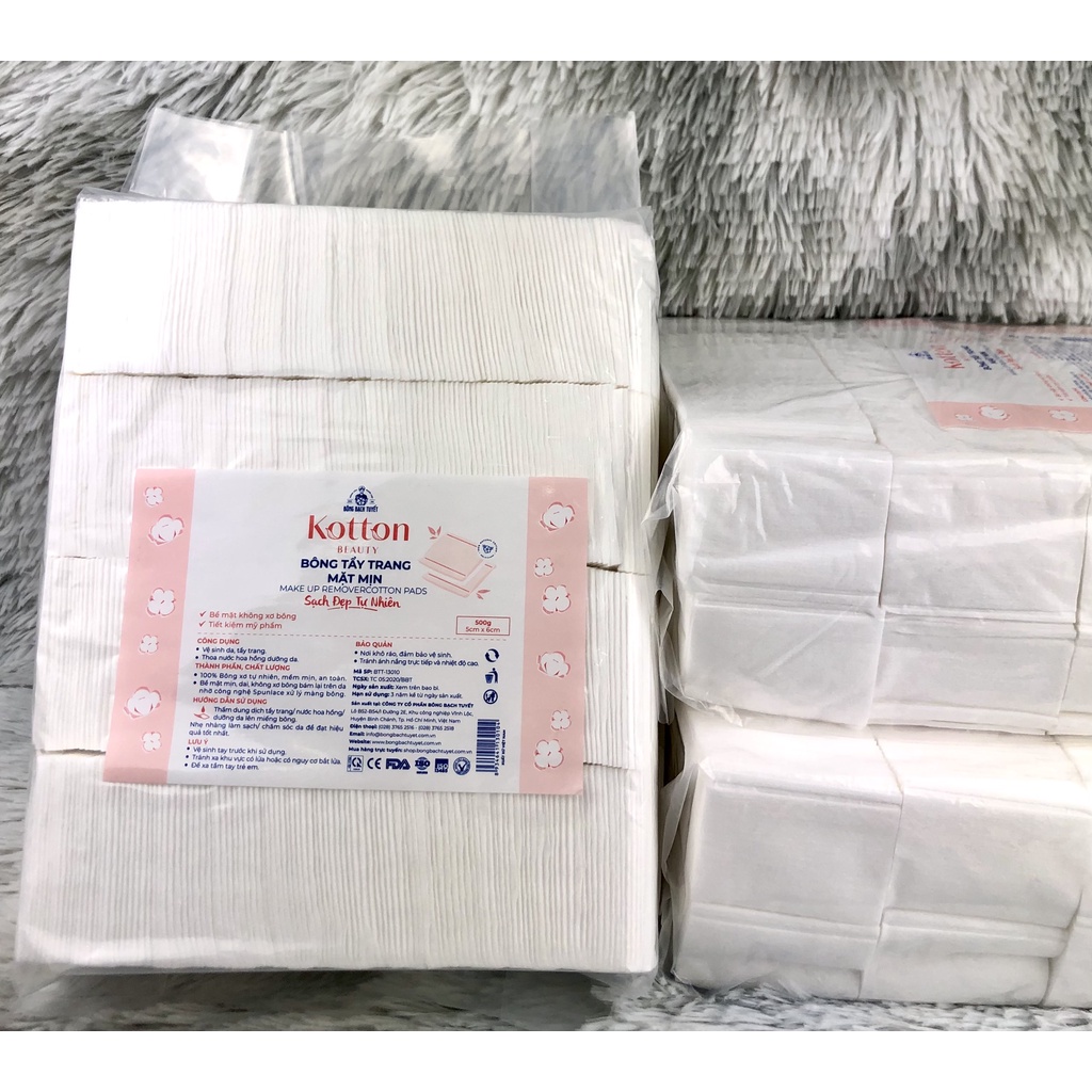 Bông Tẩy Trang Bề Mặt Mịn gói 500gr chính hãng Bông Bạch Tuyết - Bông Tẩy Trang Cotton Bề Mặt Mịn KOTTON BEAUTY size 5x6