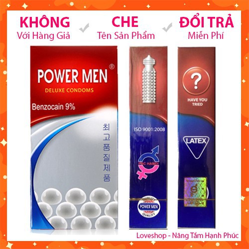 (Cam kết 9 hãng ) Bao Cao Su Power Men Ngọc Trai Hộp 12 Cái