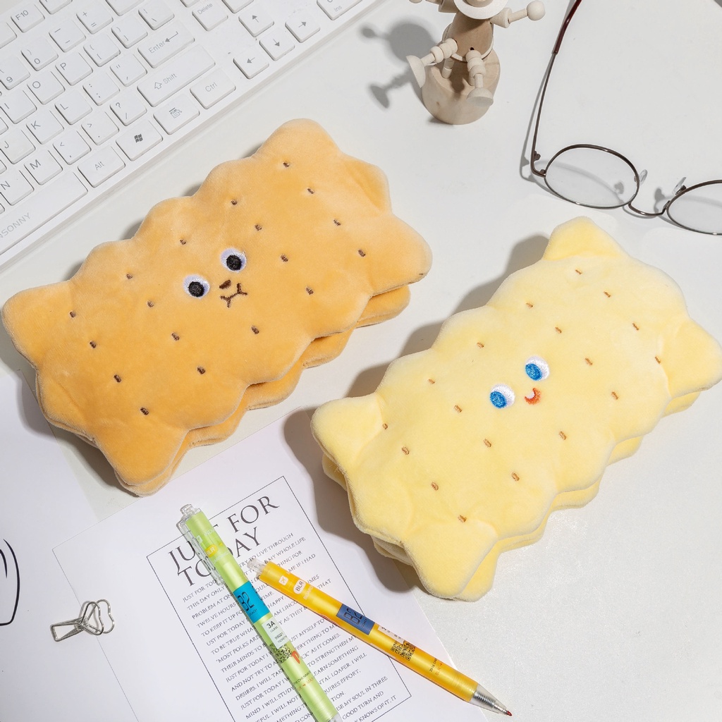 Túi Đựng Bút Hình Bánh Quy Bằng Lông Nhung Dễ Thương Xinh Xắn