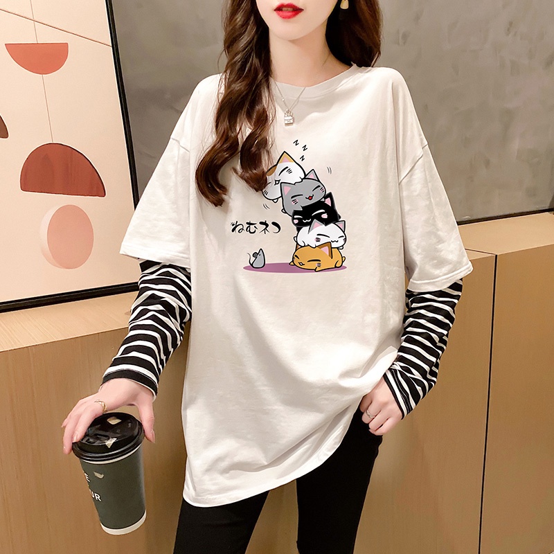 NRVP Áo Thun Nữ Tay Dài 100% Cotton Thời Trang Hàn Quốc