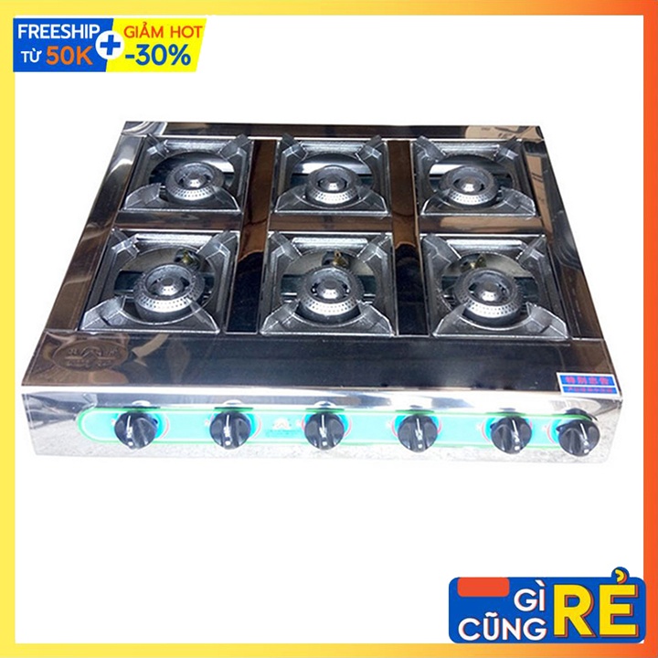 Bếp gas 6 lò siêu bền, chuyên mỳ cay cấp độ, bánh xèo 6 họng