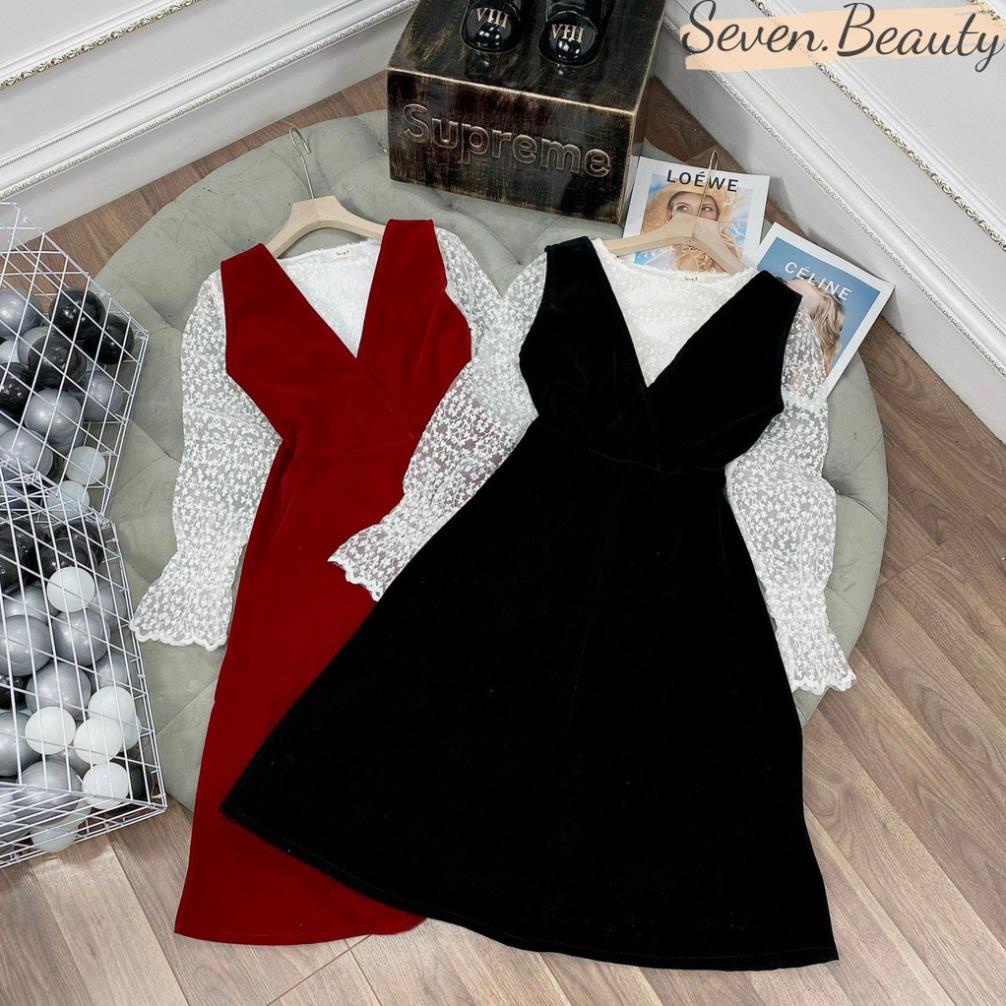 VIP Sét váy yếm nhung kèm áo hoa ren hàng thiết kế cao cấp 7.beautyful