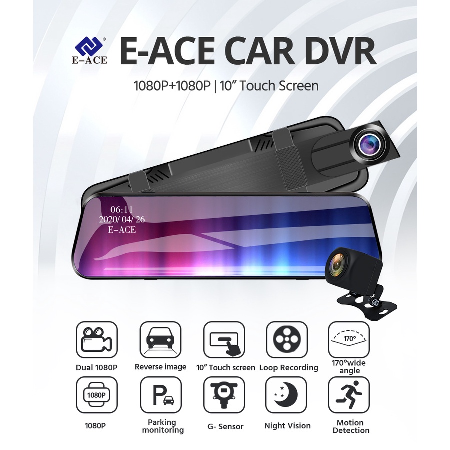 Camera chiếu hậu E-ACE màn hình cảm ứng 10 inch hỗ trợ quay lén cho xe hơi FHD 1080P | WebRaoVat - webraovat.net.vn