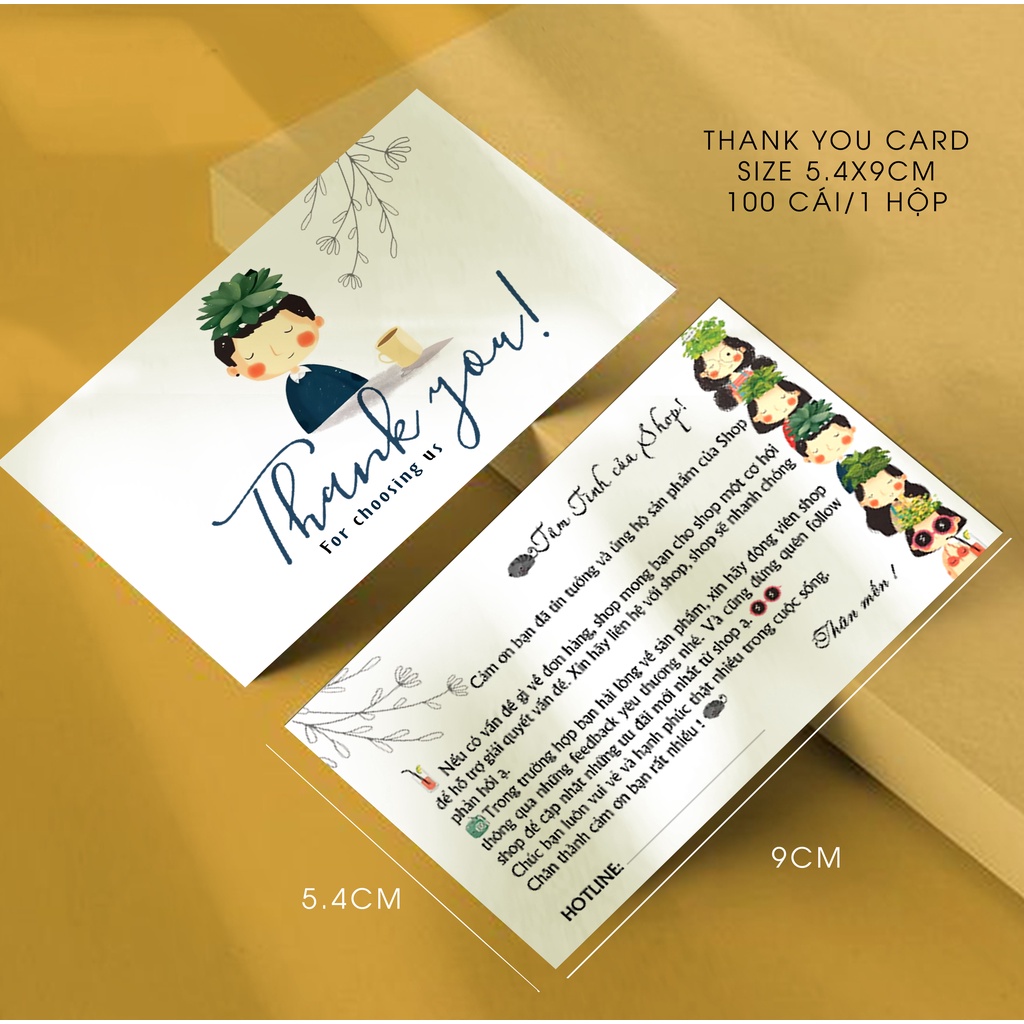 Hộp 50 / 100 card Thank you / thiệp cảm ơn khách hàng - Thẻ giấy cứng KT 9x5,4cm cho Shop online, Cửa hàng - DIN Store