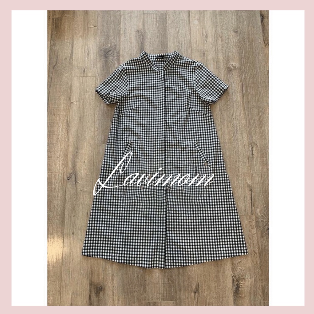 Váy bầu Lavimom đầm bầu đồ bầu kẻ đen cổ tàu dáng dài LV1303