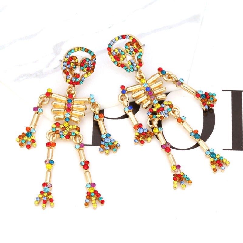 Bông Tai Hình Bộ Xương Đính Đá Nhiều Màu Phong Cách Gothic Thời Trang