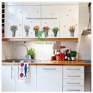 Decal dán tường hình chậu hoa trang trí