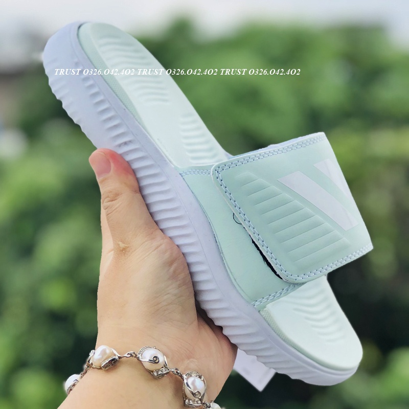 Dép Alphabounce adidas ❤️FREESHIP + FullBox❤️ quai ngang nam 3 sọc màu xanh sọc trắng chất xịn 1-1, đế dày nhẹ quai da