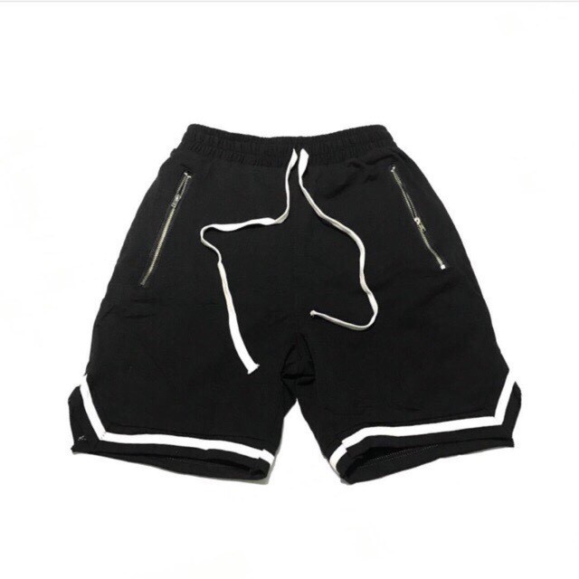 Quần short thun nam 1V đen vải poly con giãn mạnh phong cách thể thao tập gym | Mr.Tee