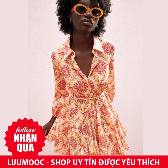 Đầm Zara sơ mi xòe hoa đỏ DH3SMXG62N8