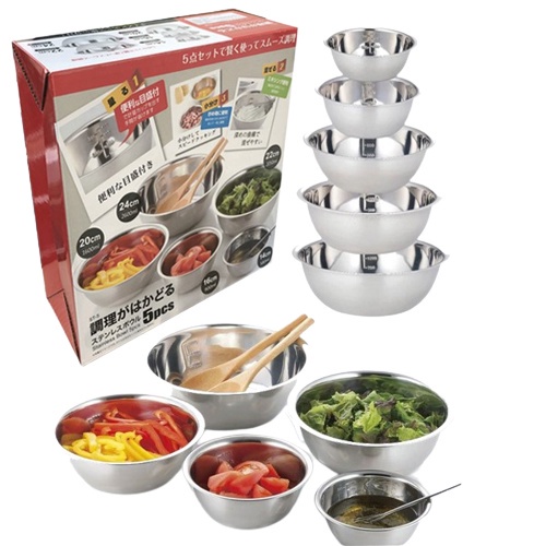 chậu inox 304 tiện lợi, set 5 chậu kích thước khác nhau