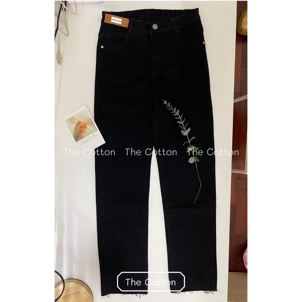 Quần Ống Đứng Đen Co Giãn Quần Kaki Nữ Lưng Cao Ảnh Thật