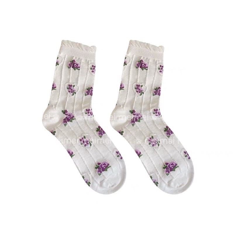 Tất Lolita cao cổ phối ren bèo màu trắng phong cách tiểu thư Hàn Quốc meimei.qc