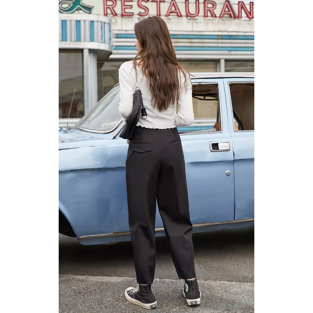 Vero Moda Quần Nữ Cổ Điển Cạp Lỡ Xếp Li Bóng Bay Thường Ngày Có Chốt Cài Mắt Cá Chân 321150018